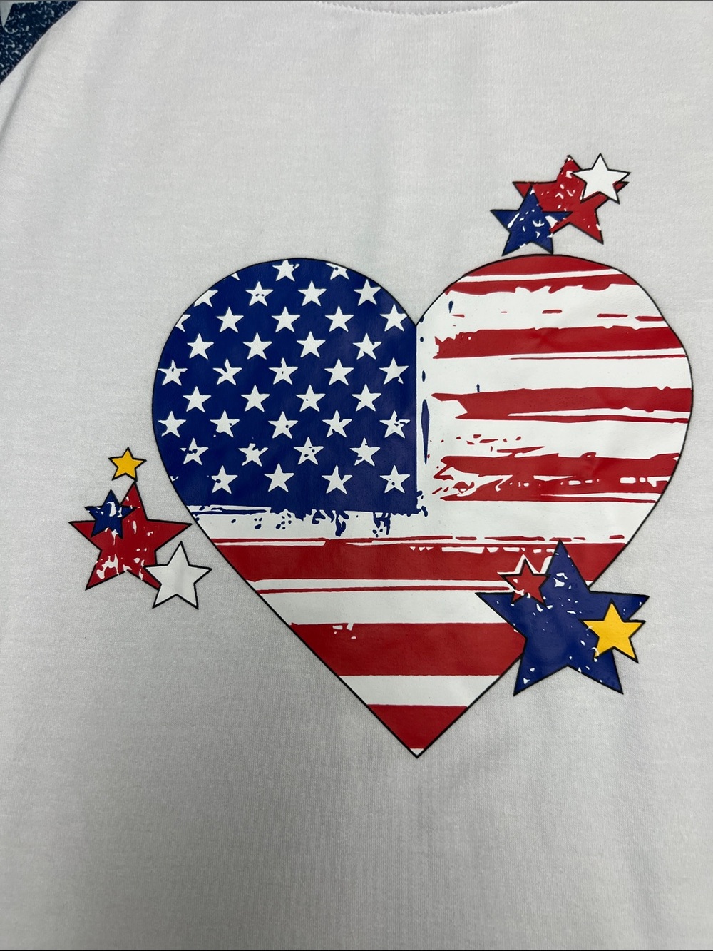 Patriotic Heart Raglan Long Sleeve Tee - White, Red & Blue - Picture 2 of 5